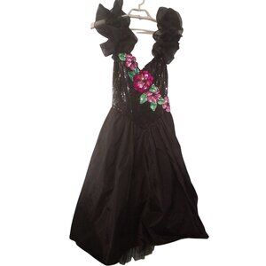 Loralie Original vintage dress womens 8 USA Prom 1980's black sequins taffeta
